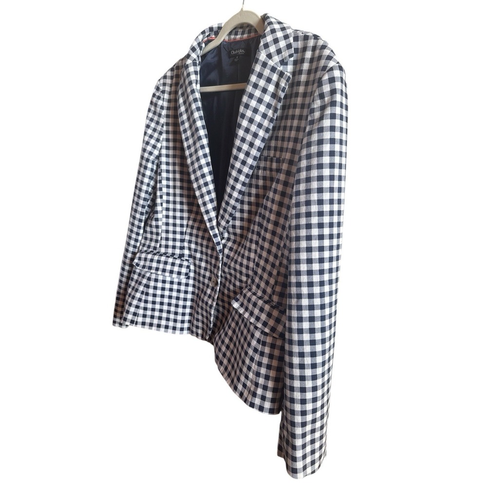 Chadwick's Of Boston Blue White Gingham Woman's Blazer Size 18 Lined 2 Buttons - Picture 2 of 12